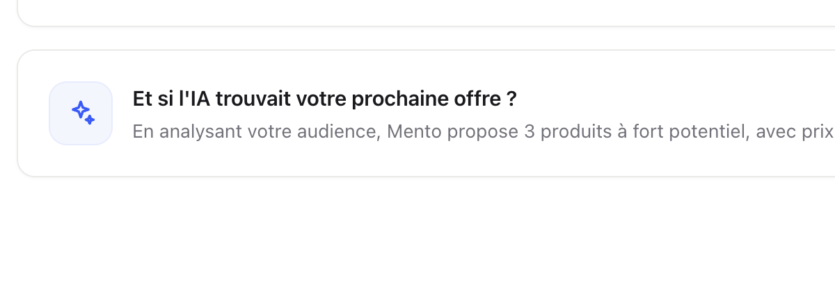 Carte Mento proposant de lancer l'IA pour trouver la prochaine offre